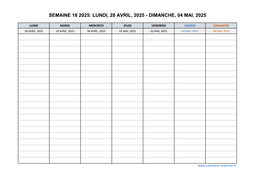 semaine 18 2025 dates et calendrier