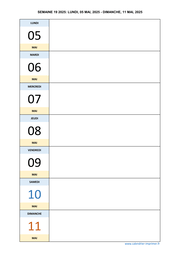 semaine 19 2025 dates et calendrier