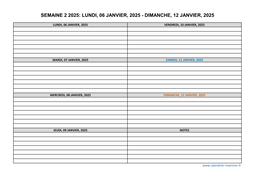 semaine 2 2025 dates et calendrier