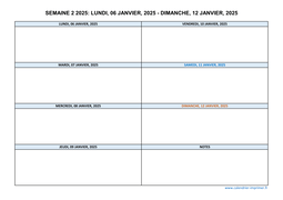 semaine 2 2025 dates et calendrier