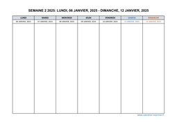 semaine 2 2025 dates et calendrier