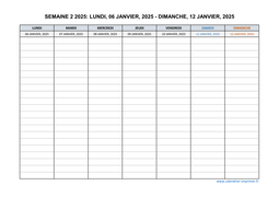 semaine 2 2025 dates et calendrier