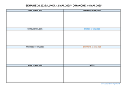 semaine 20 2025 dates et calendrier