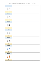 semaine 20 2025 dates et calendrier