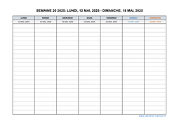 semaine 20 2025 dates et calendrier