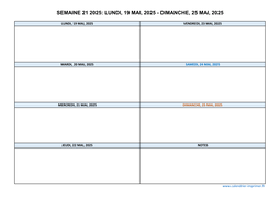 semaine 21 2025 dates et calendrier