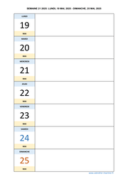 semaine 21 2025 dates et calendrier
