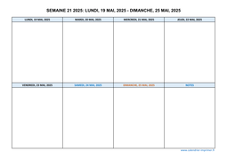 semaine 21 2025 dates et calendrier