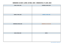 semaine 22 2025 dates et calendrier