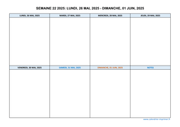 semaine 22 2025 dates et calendrier