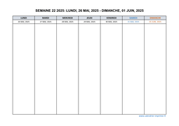 semaine 22 2025 dates et calendrier