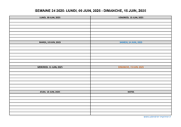 semaine 24 2025 dates et calendrier