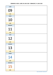 semaine 24 2025 dates et calendrier
