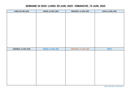 semaine 24 2025 dates et calendrier