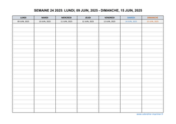 semaine 24 2025 dates et calendrier