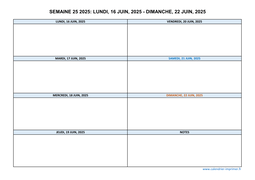 semaine 25 2025 dates et calendrier