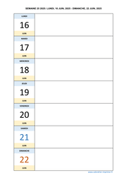 semaine 25 2025 dates et calendrier