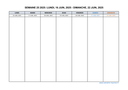 semaine 25 2025 dates et calendrier