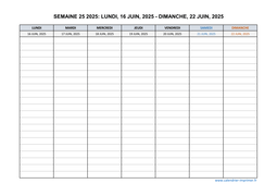 semaine 25 2025 dates et calendrier