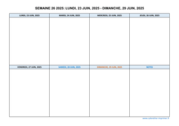 semaine 26 2025 dates et calendrier