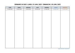 semaine 26 2025 dates et calendrier