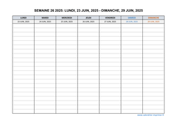 semaine 26 2025 dates et calendrier