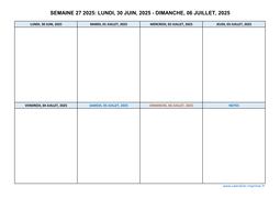 semaine 27 2025 dates et calendrier