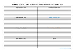 semaine 28 2025 dates et calendrier