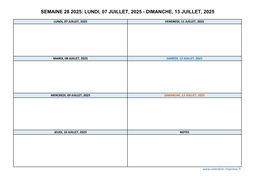semaine 28 2025 dates et calendrier