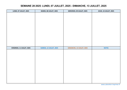 semaine 28 2025 dates et calendrier