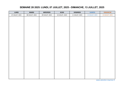 semaine 28 2025 dates et calendrier