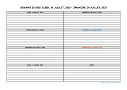 semaine 29 2025 dates et calendrier