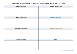 semaine 29 2025 dates et calendrier