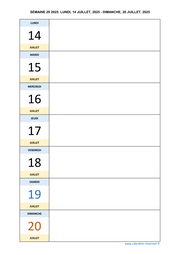semaine 29 2025 dates et calendrier