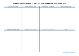 semaine 29 2025 dates et calendrier