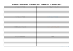 semaine 3 2025 dates et calendrier