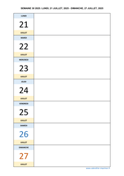 semaine 30 2025 dates et calendrier