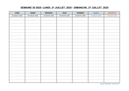 semaine 30 2025 dates et calendrier