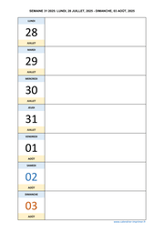 semaine 31 2025 dates et calendrier
