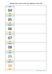 semaine 32 2025 dates et calendrier
