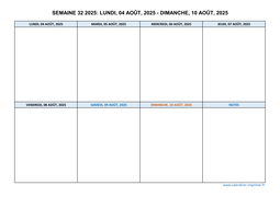 semaine 32 2025 dates et calendrier