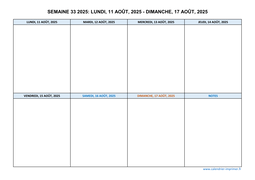 semaine 33 2025 dates et calendrier