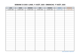 semaine 33 2025 dates et calendrier