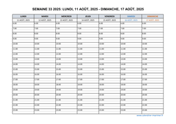 semaine 33 2025 dates et calendrier