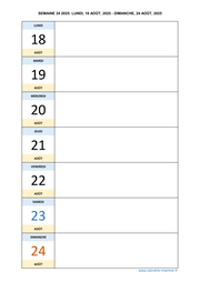 semaine 34 2025 dates et calendrier