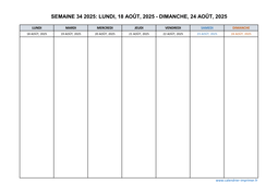 semaine 34 2025 dates et calendrier