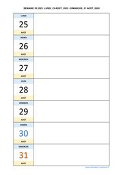 semaine 35 2025 dates et calendrier