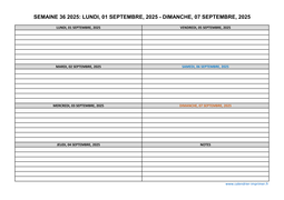 semaine 36 2025 dates et calendrier