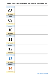 semaine 37 2025 dates et calendrier