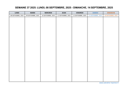semaine 37 2025 dates et calendrier